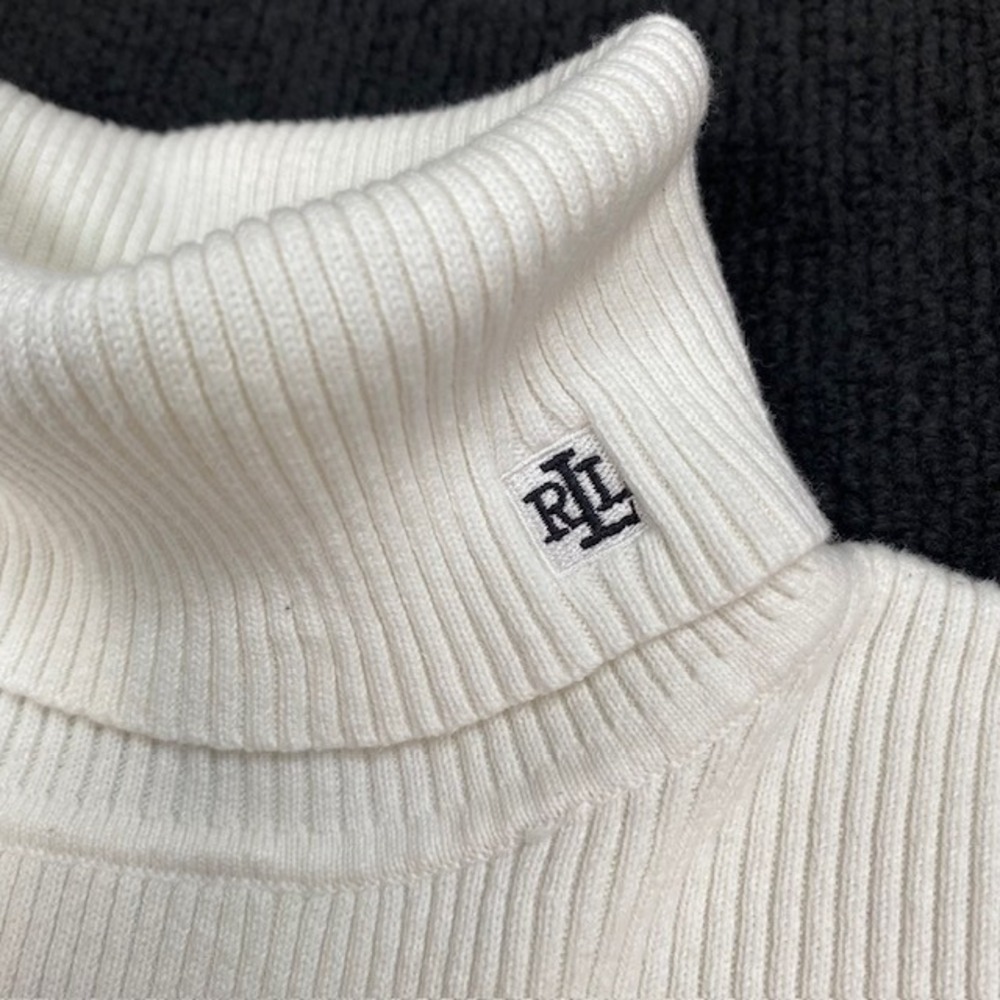 Lauren Ralph Lauren White Ribbed Cotton Turtleneck Sweater Logo XL - Picture 2 of 9